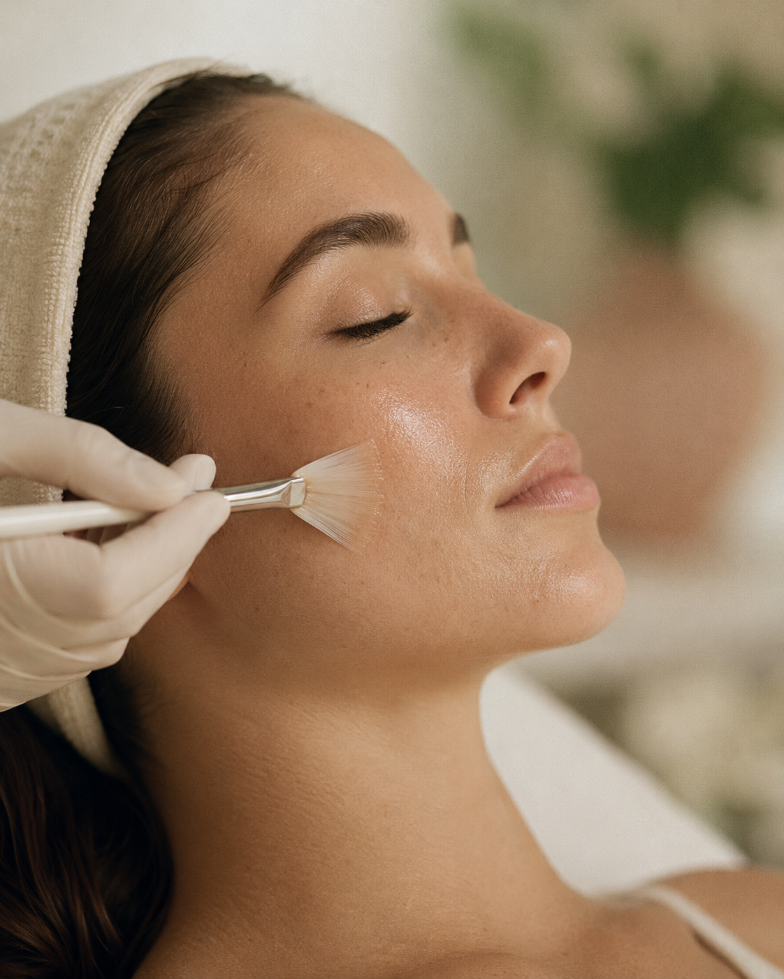 BioRePeel chemical peel treatment in progress at Francesca SkinBrand & Sparadise, Charlton