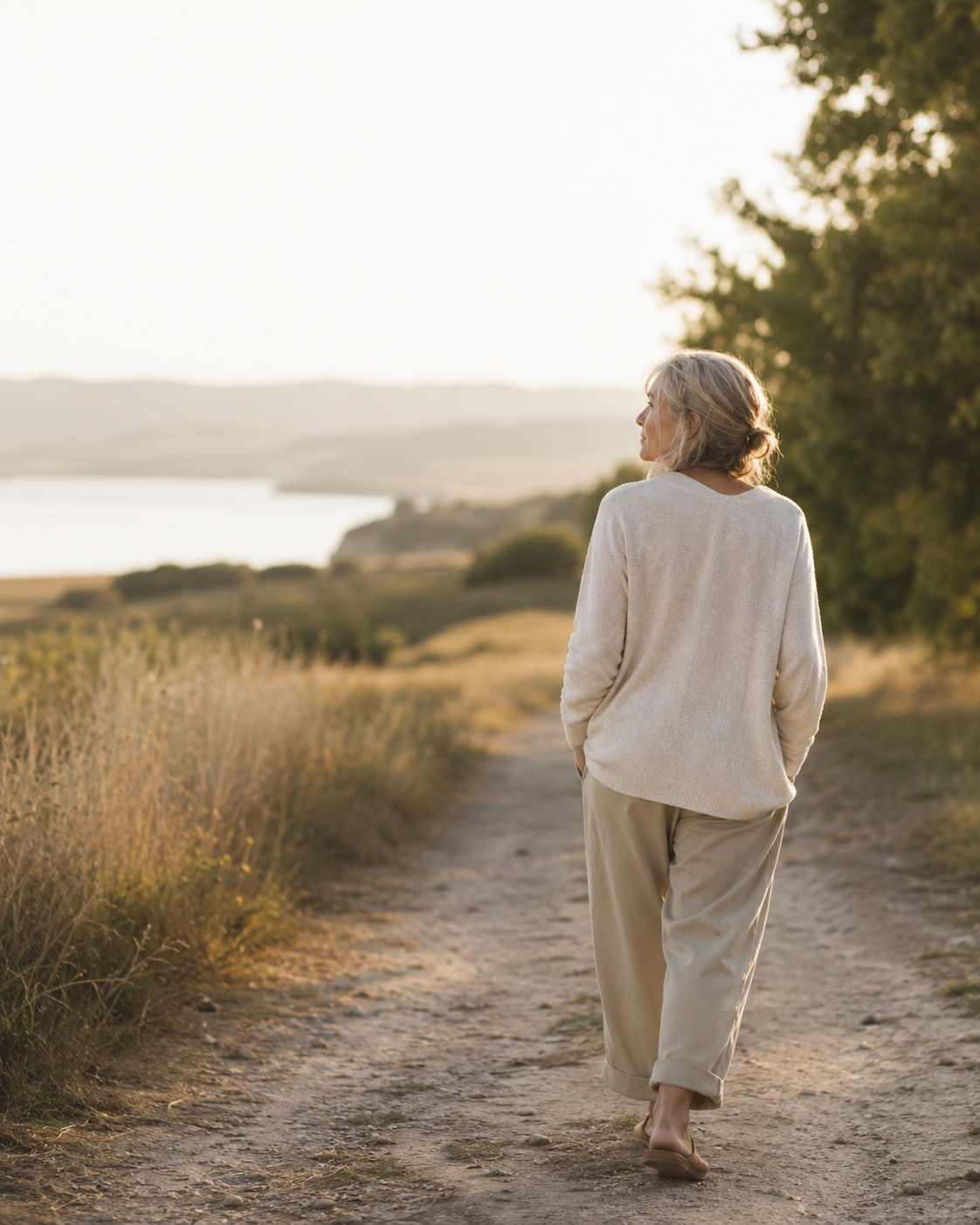 Quiet Confidence — woman walking in open landscape