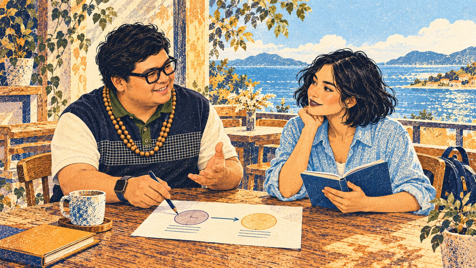 Cris Vinson in a one-to-one coaching conversation with Noor, the Escaper character.