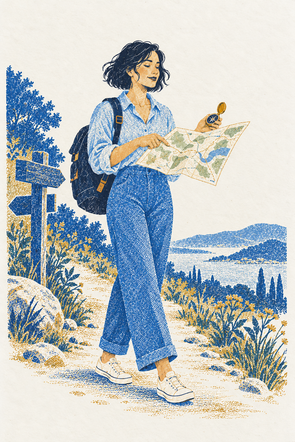 The Pathfinder, illustrated in the Wealth and Freedom Riso style