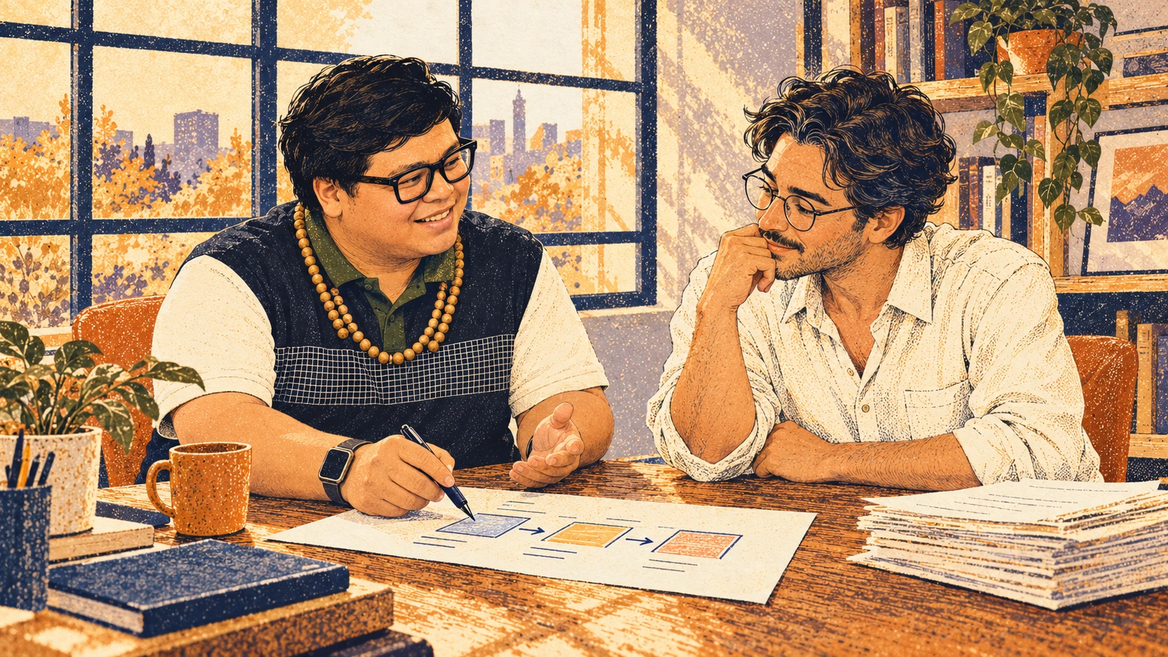Cris Vinson in a one-to-one coaching conversation with Jonas, the Captive character.