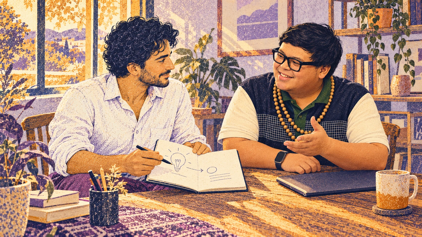 Cris Vinson in a one-to-one coaching conversation with Eli, the Dreamer character.