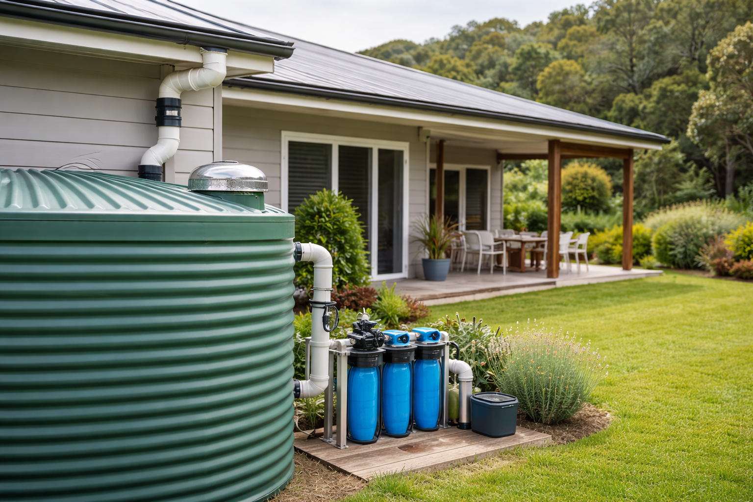 Rainwater tank and household water filtration system