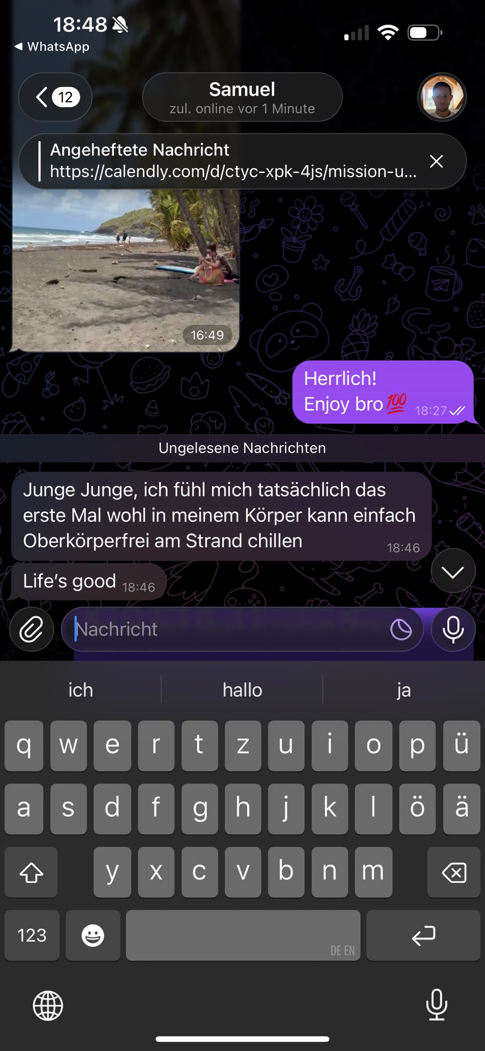 WhatsApp-Nachricht eines Klienten
