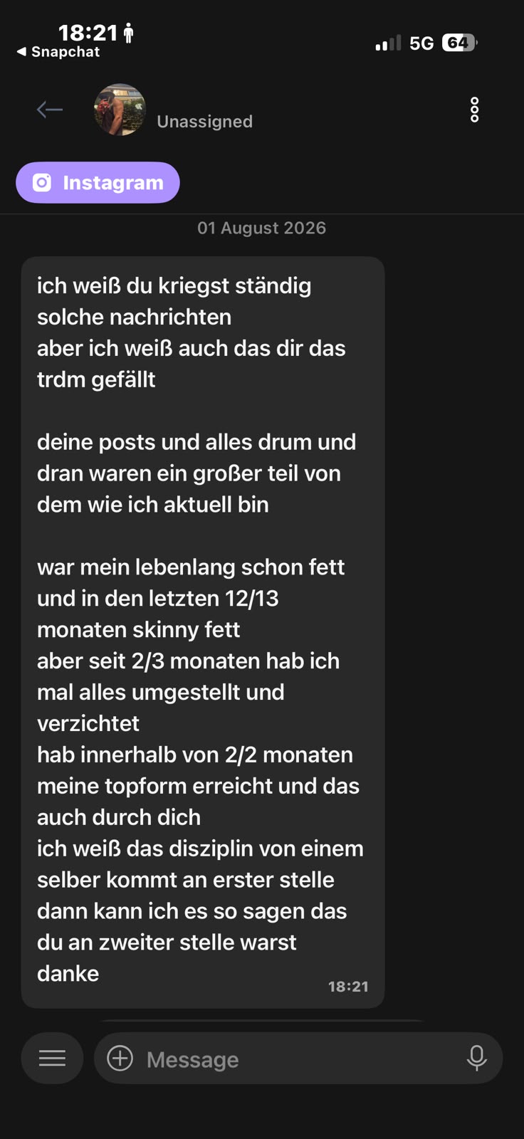 Instagram-Nachricht eines Klienten