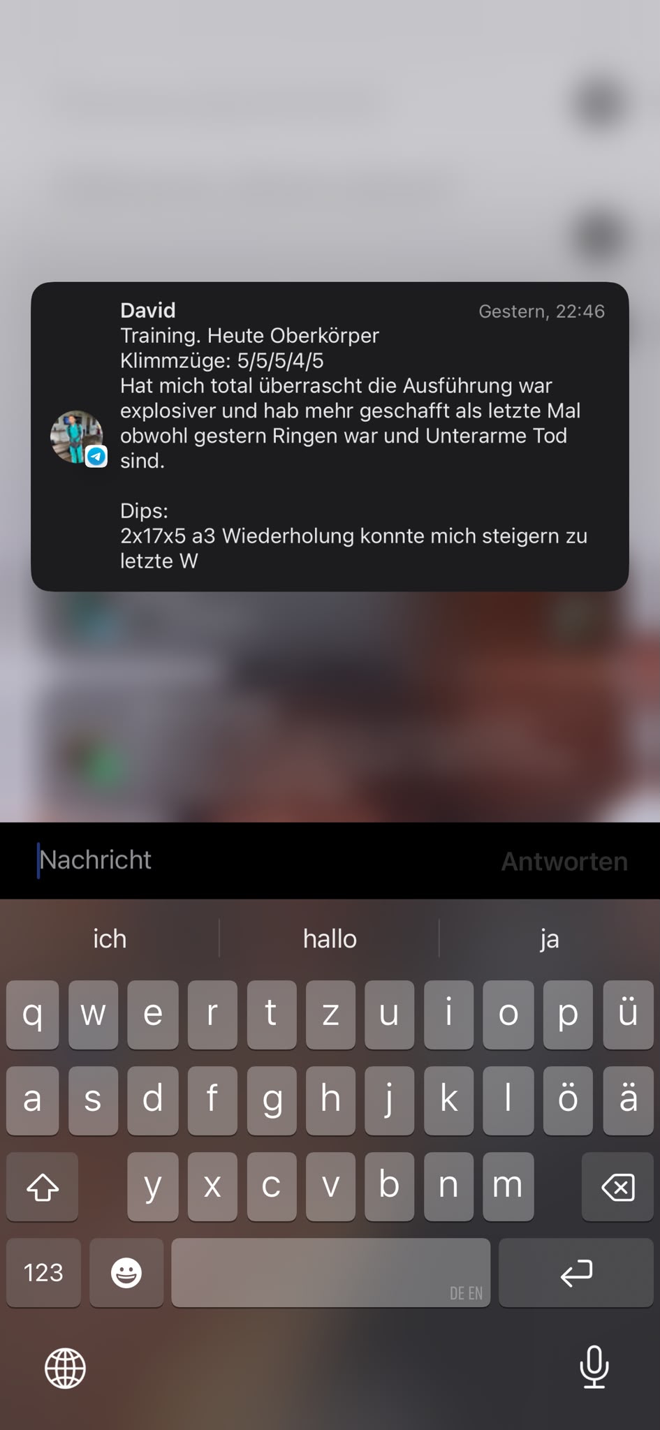 Telegram-Nachricht eines Klienten