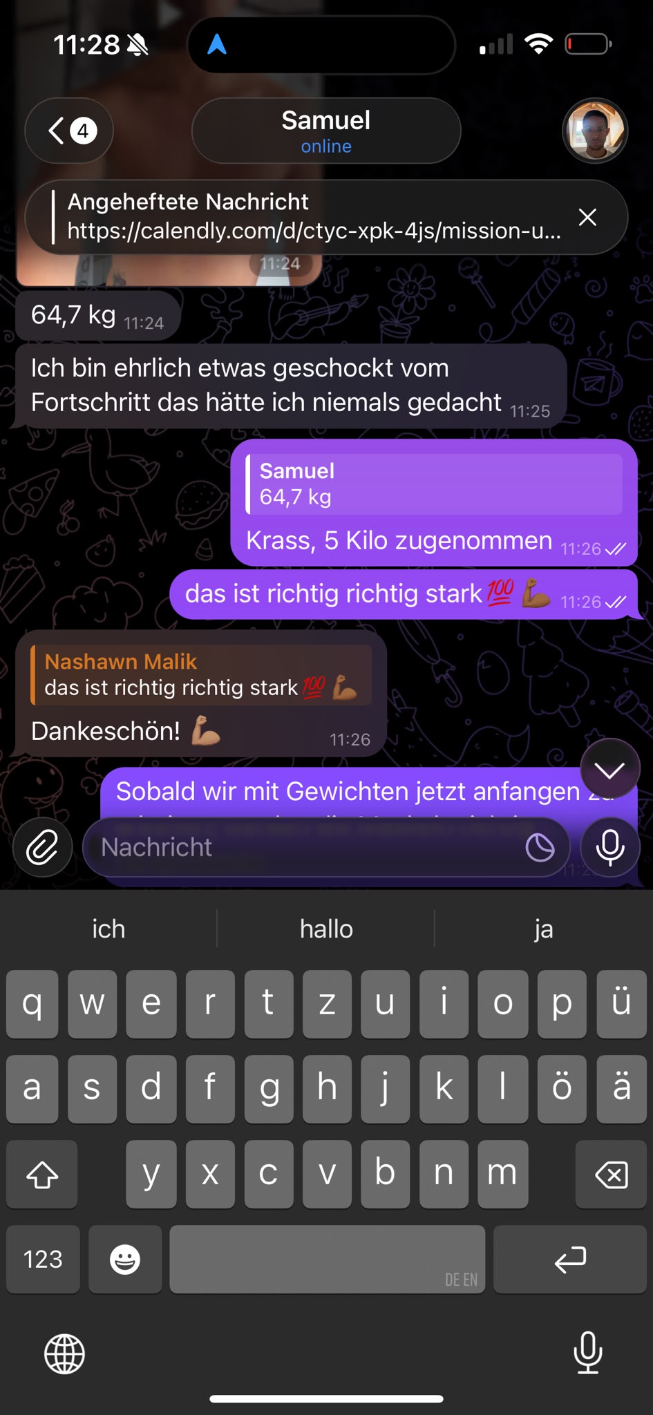 Telegram-Nachricht eines Klienten