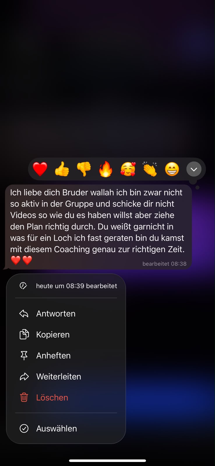 Telegram-Nachricht eines Klienten