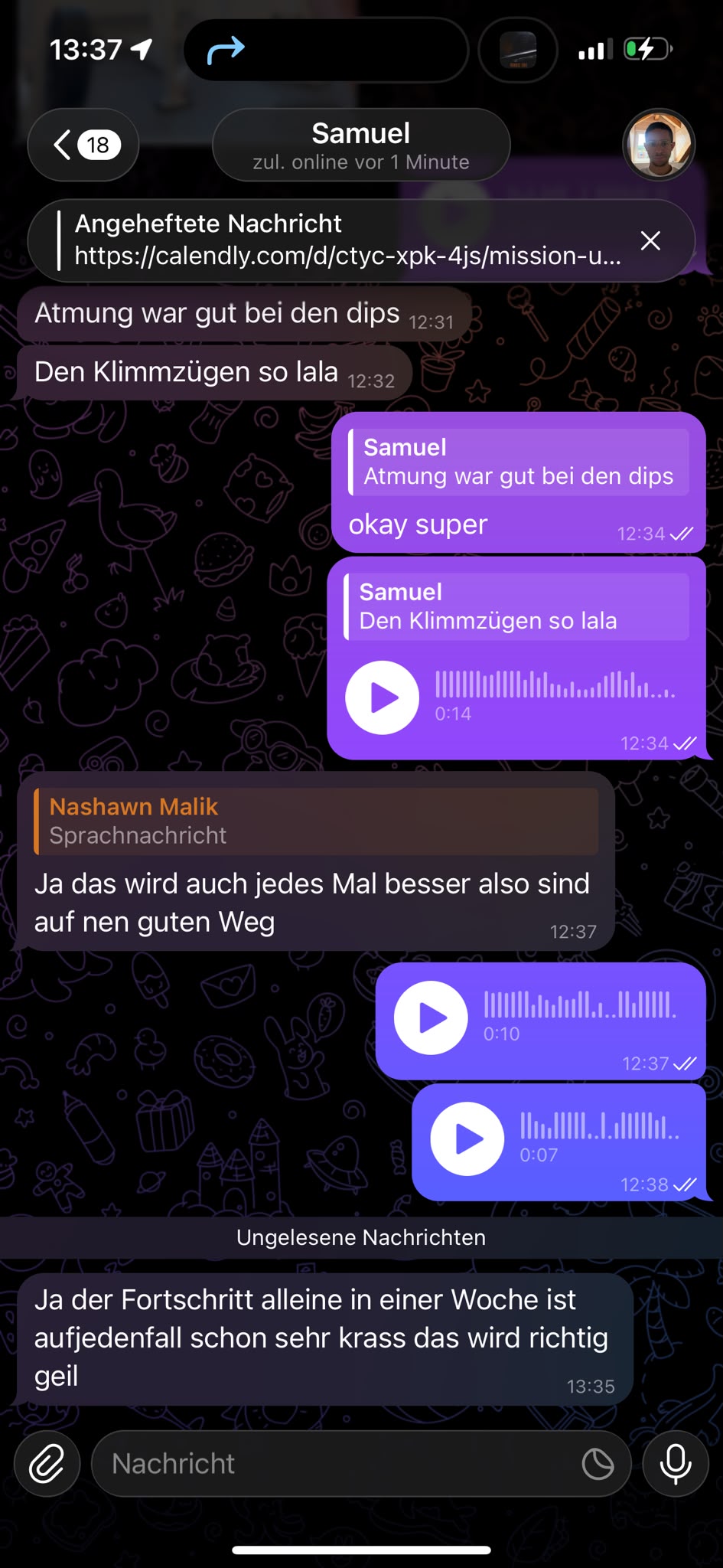 Telegram-Nachricht eines Klienten