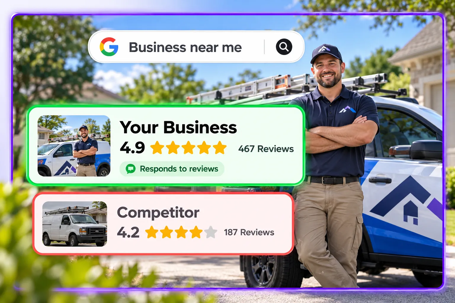 Google business reputation comparison showing how positive reviews and reputation management help local businesses stand out from competitors.