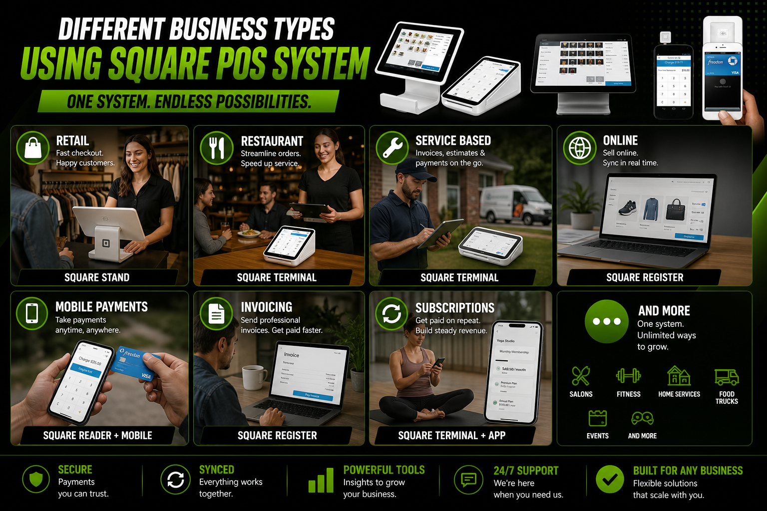 different business types using Square