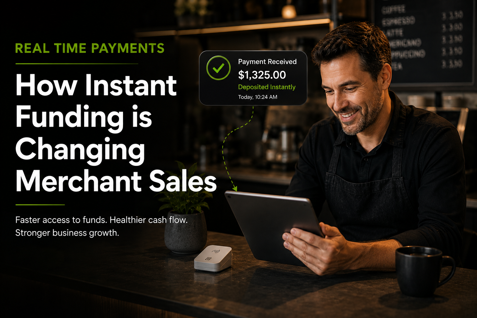 restaurant owner reviewing faster restaurant funding and instant payout dashboard