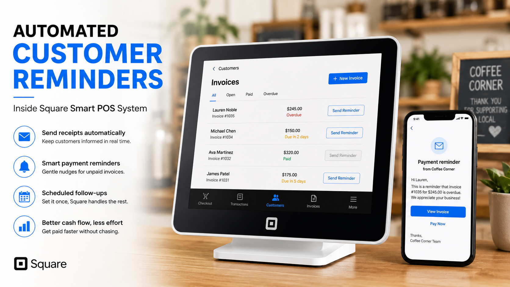automated customer reminders inside Square smart POS system