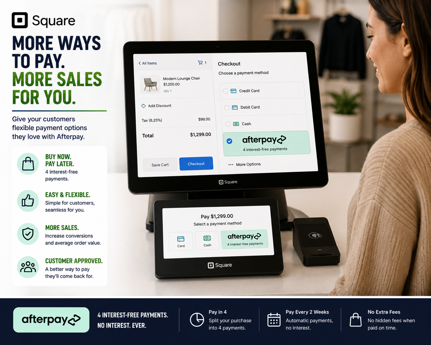 Square Afterpay payment option displayed during checkout