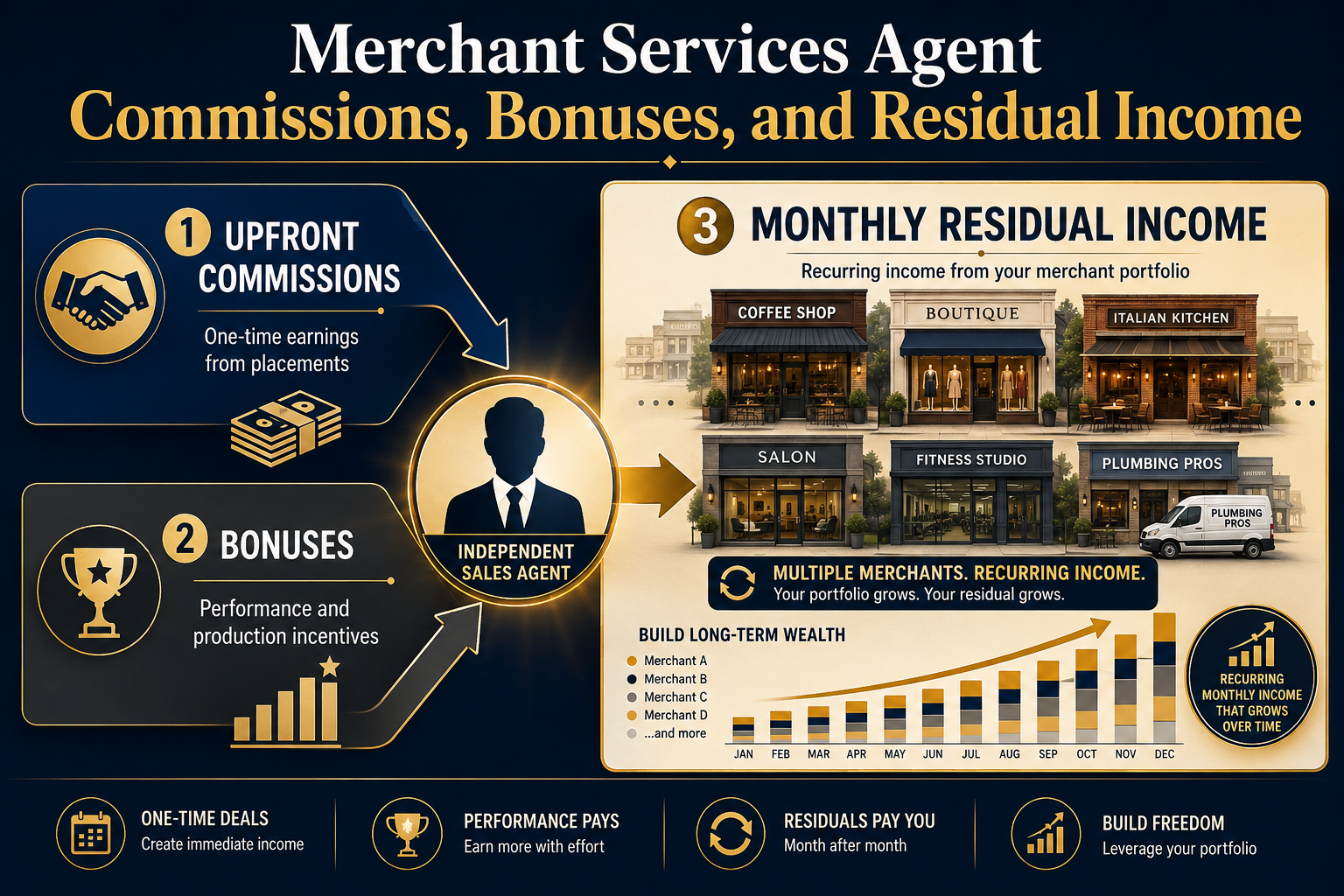 merchant services agent commissions bonuses and residual income