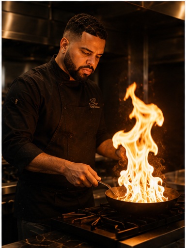 Chef Stanley working the line over open flame