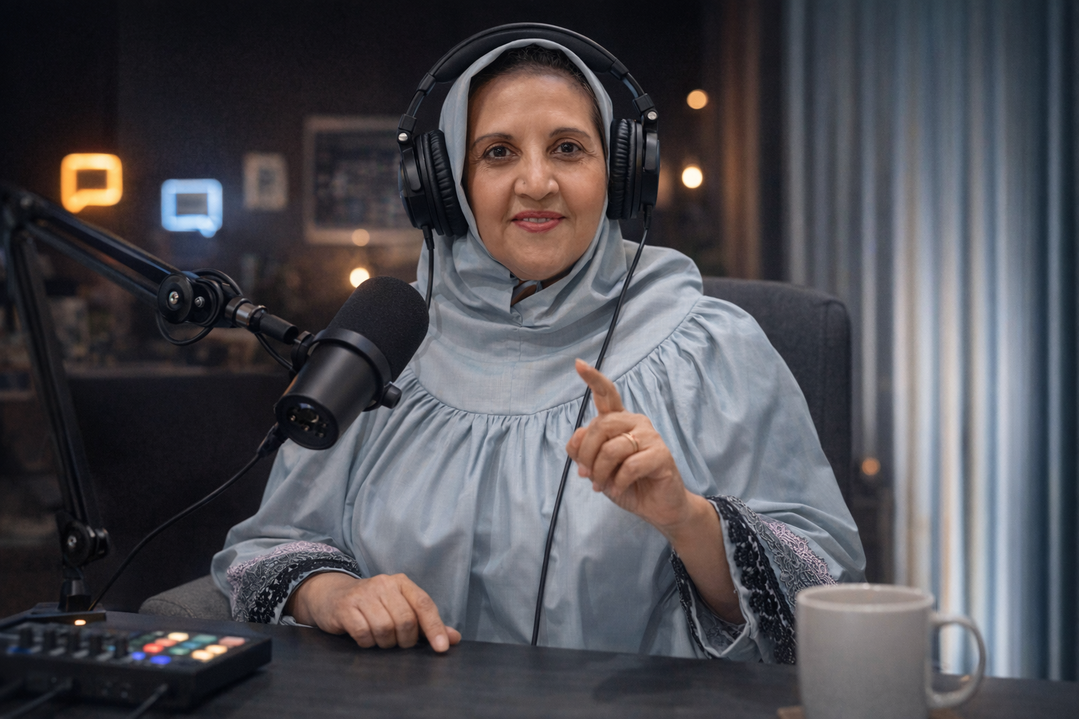 Munira Zahabi hosting Munira's Musings podcast