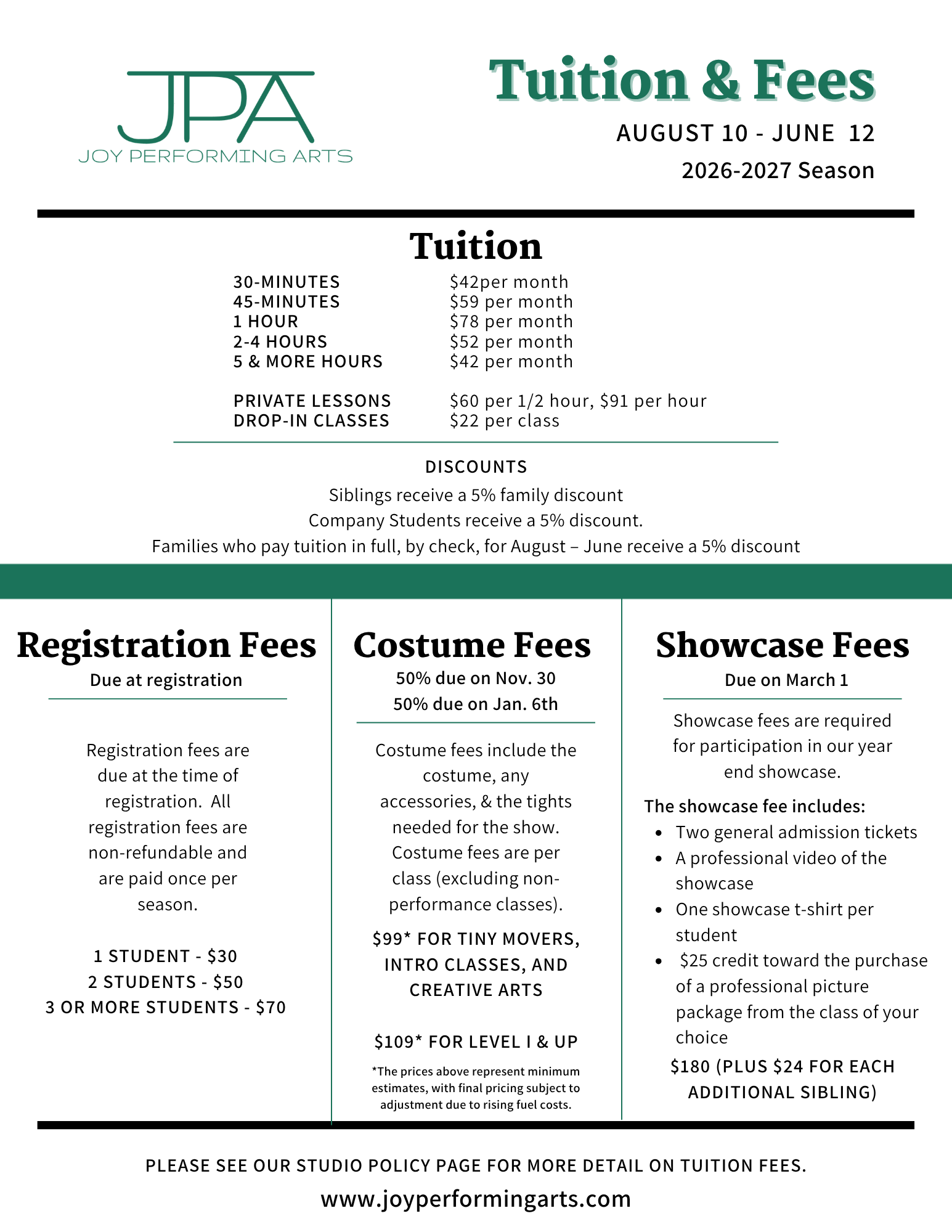 Tuition for Dance Classes - Christian Dance Classes Near Me