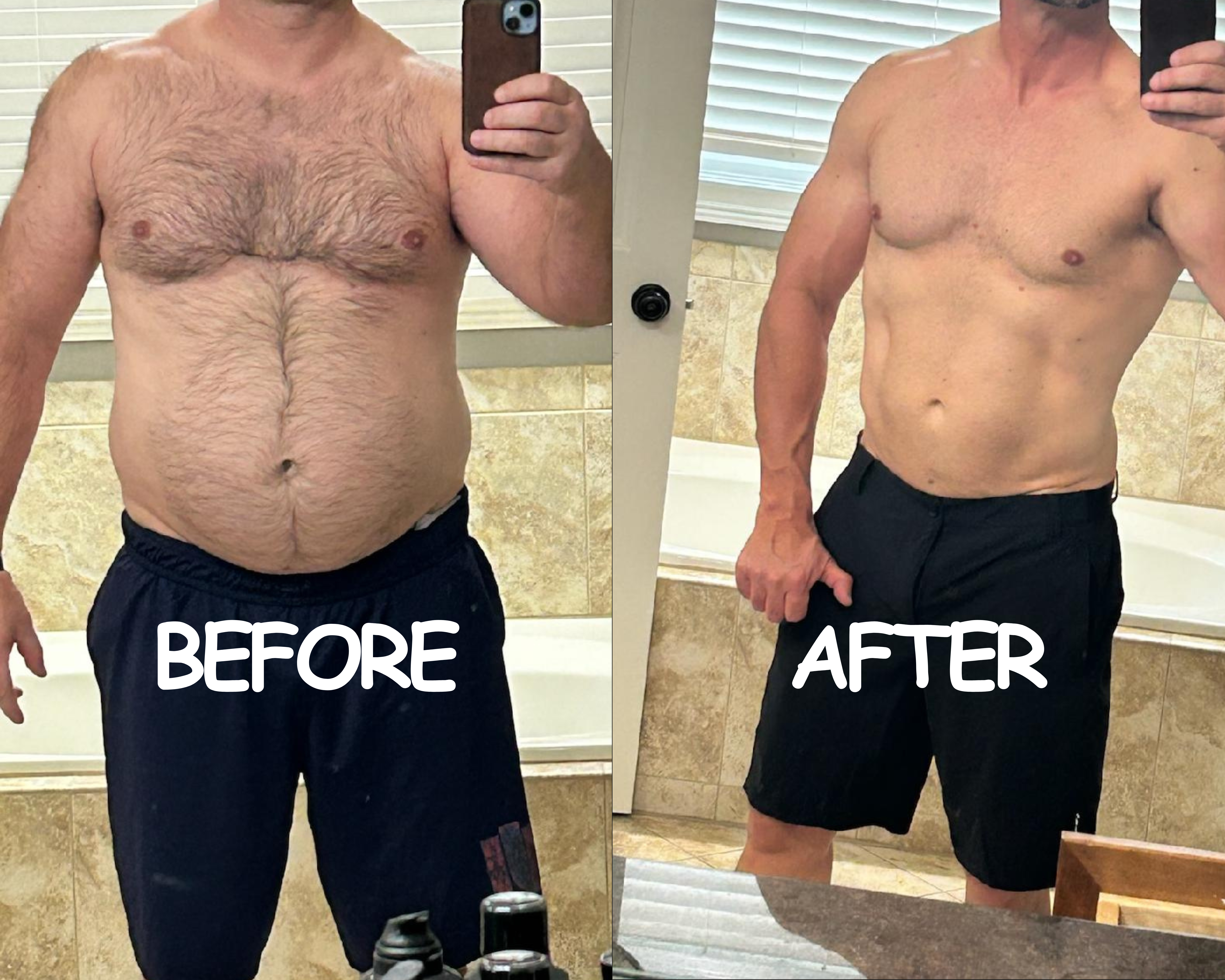 Before and after of a male personal training client at 4Balance Fitnsss in Greenville, SC