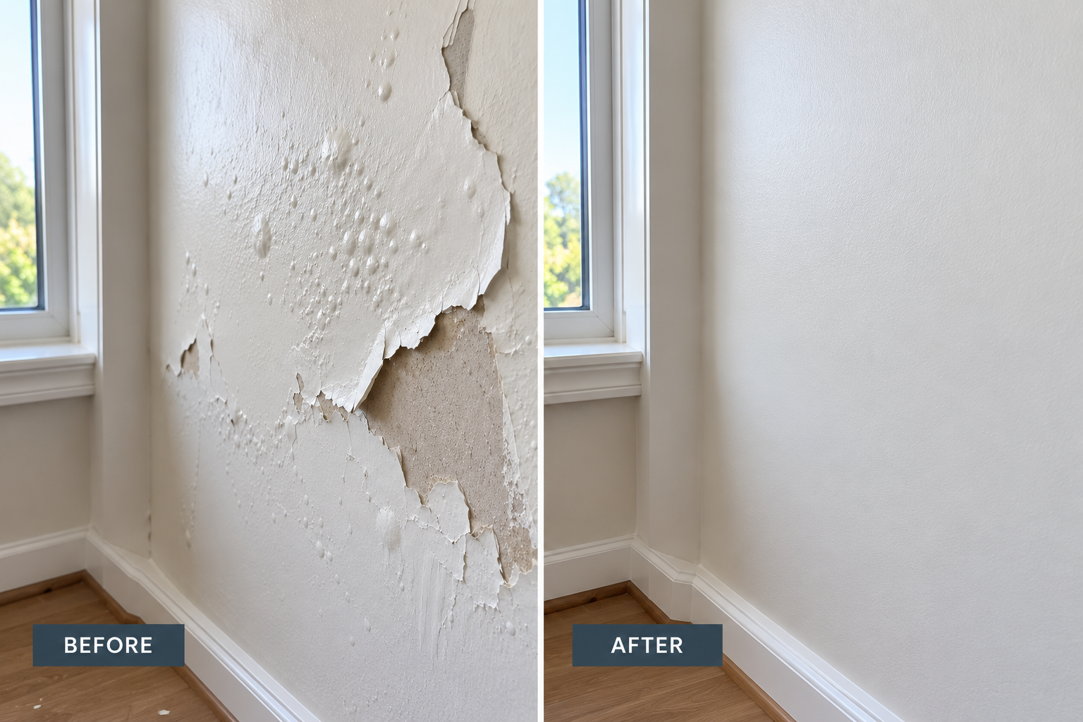 Damaged paint repaired and professionally repainted by Rob's Painting and Decorating