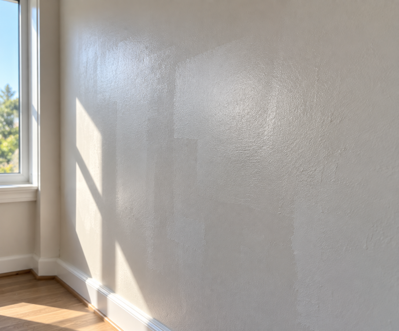 Smooth even interior wall paint finish in natural light