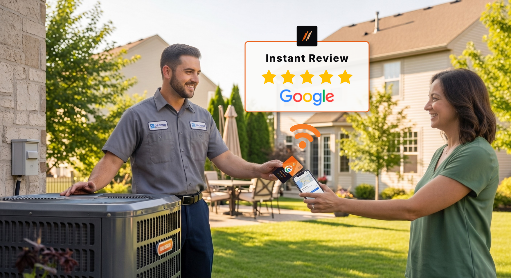 HVAC technician talking to customer