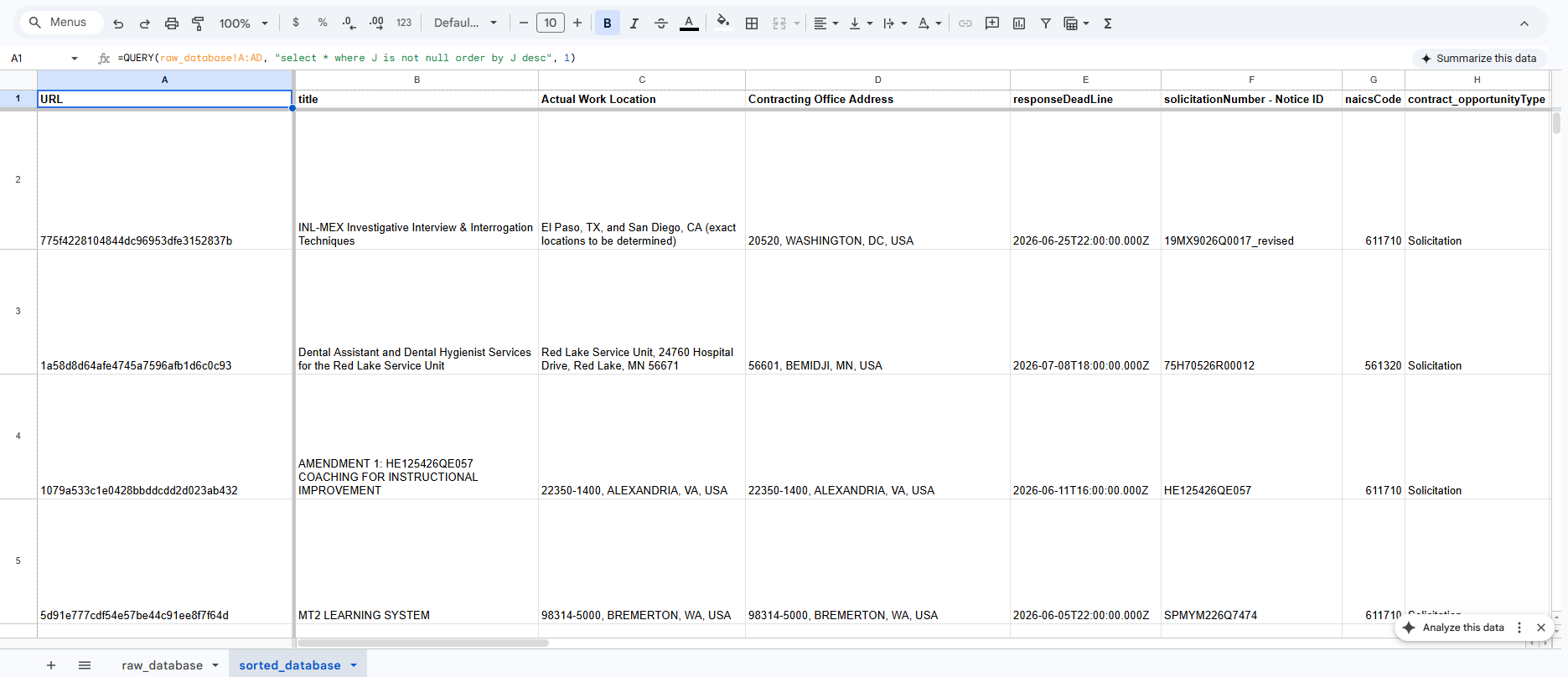 Google Sheets Database