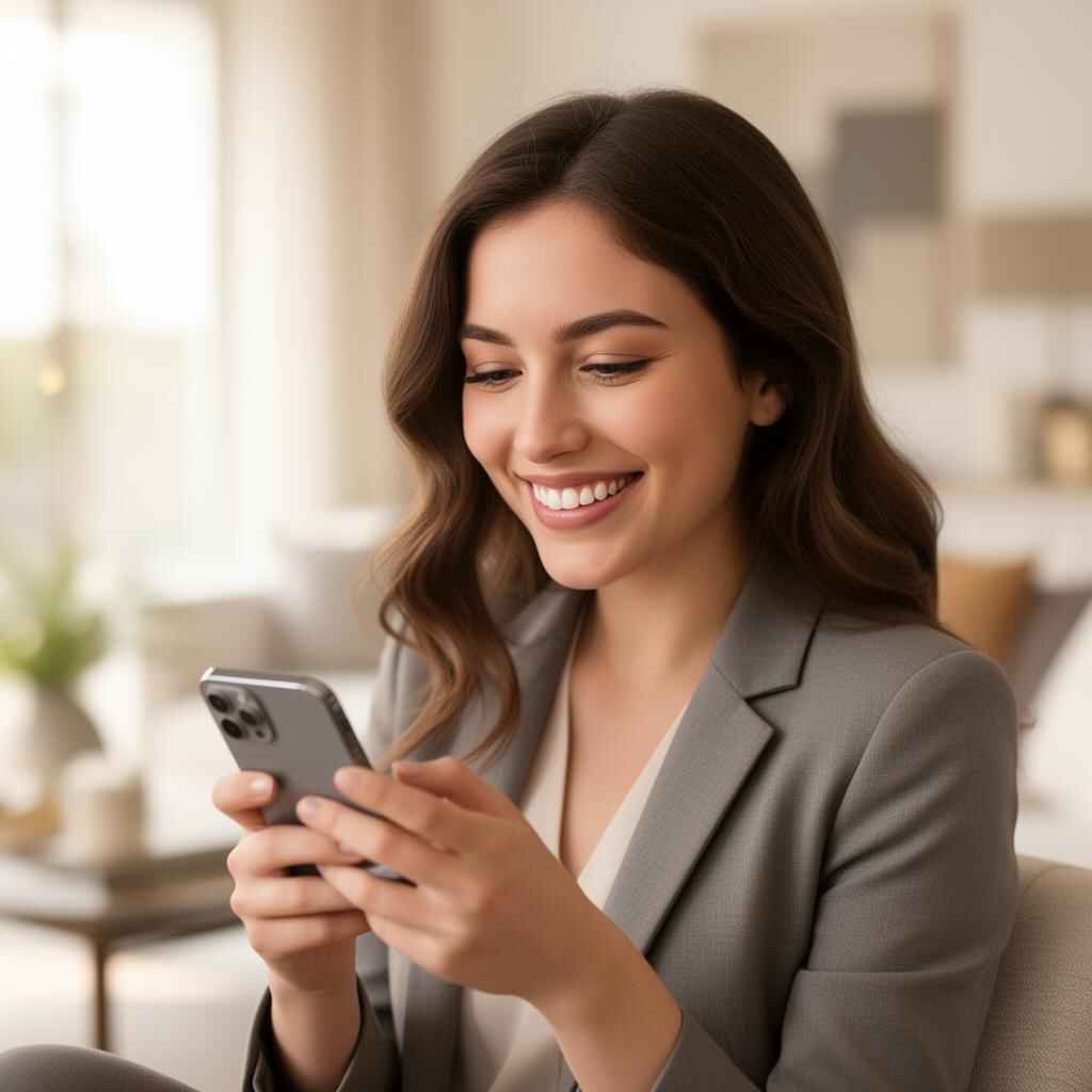 Happy client using iPhone