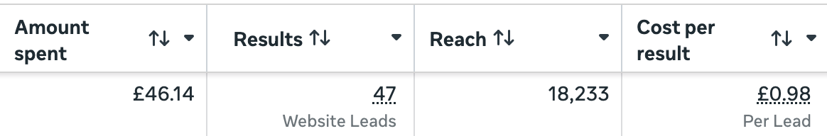 Live ad account results screenshot