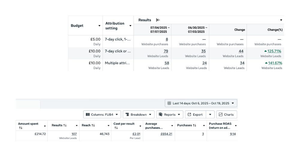 Live ad account results screenshot