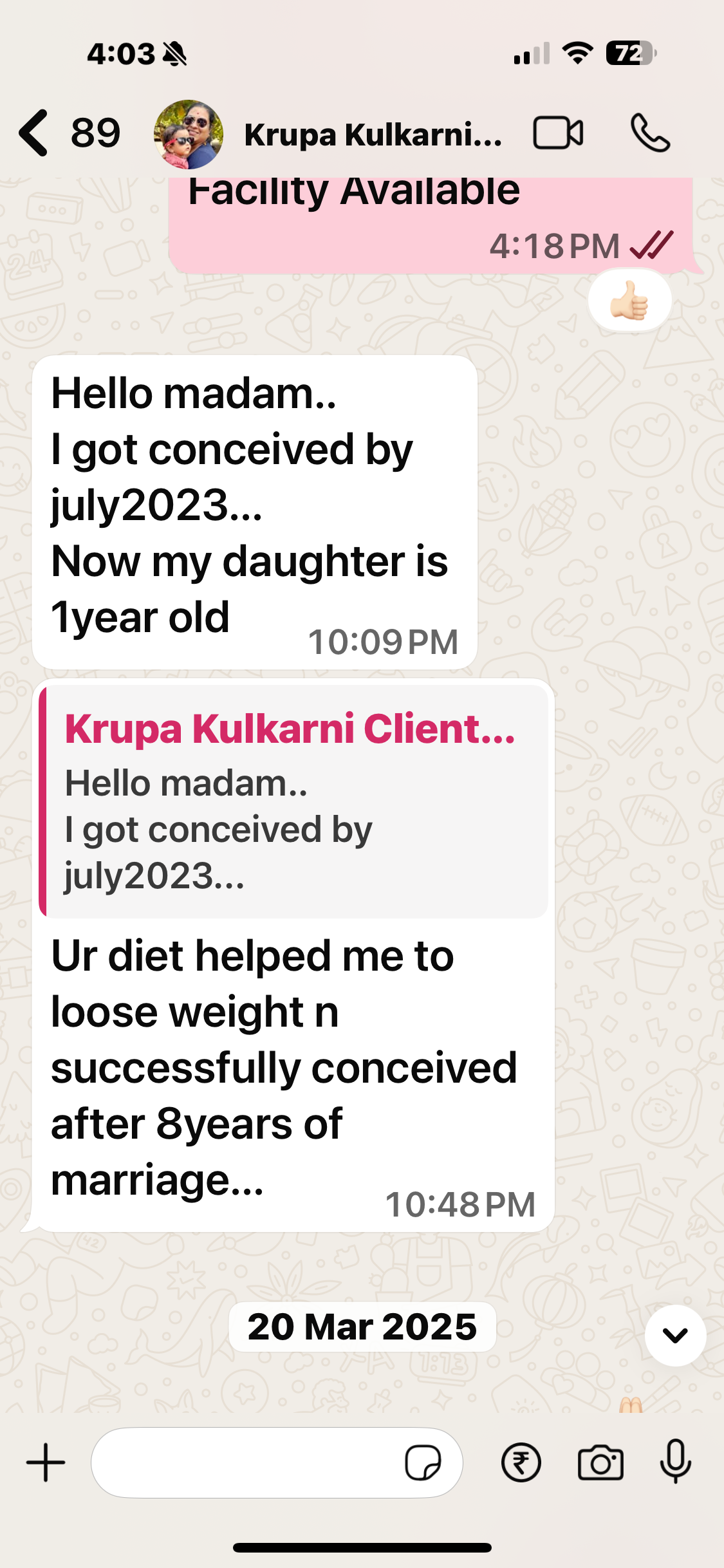 Krupa Kulkarni WhatsApp message