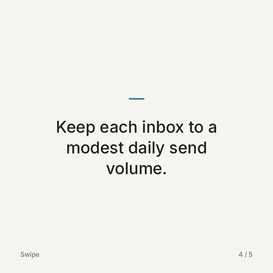 Carousel slide four: Keep each inbox to a modest daily send volume.