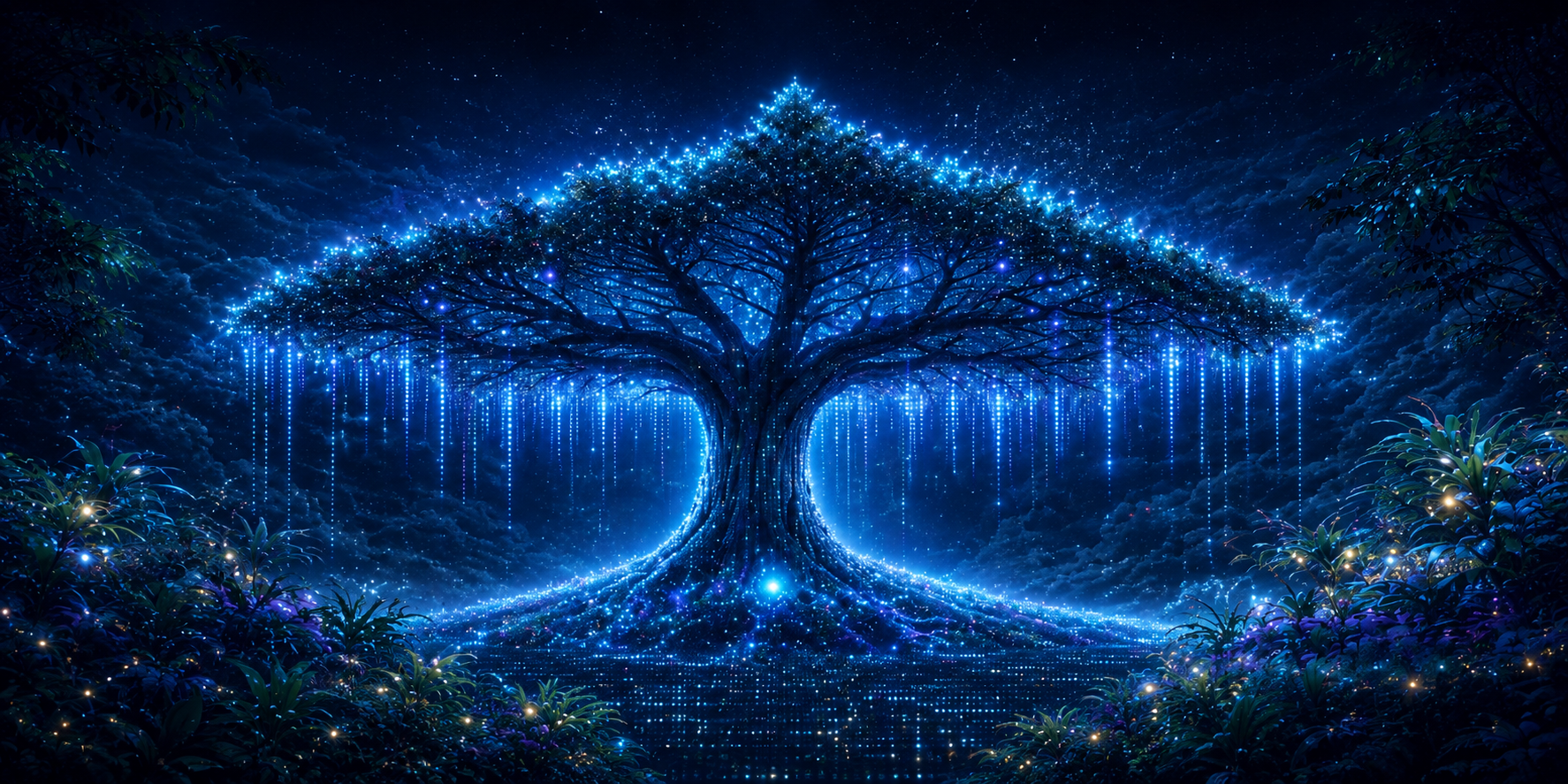 Árbol luminoso que representa visión, crecimiento y liderazgo
