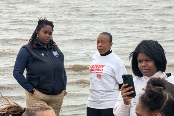 Tanasia Swift, the Associate Director of Engagement Projects at the Billion Oyster Project, with Judy Moody Lewis, President of The Sandy Ground Historical Society, and her daughter, Sky Bascom, a youth volunteer with The Sandy Ground Historical Society