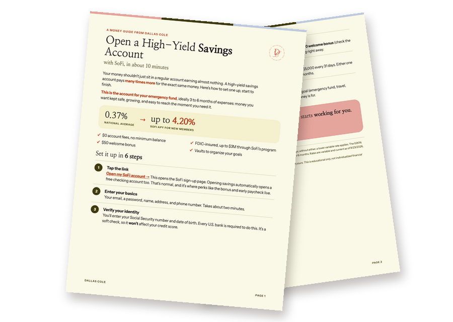 Two pages from the high-yield savings account guide