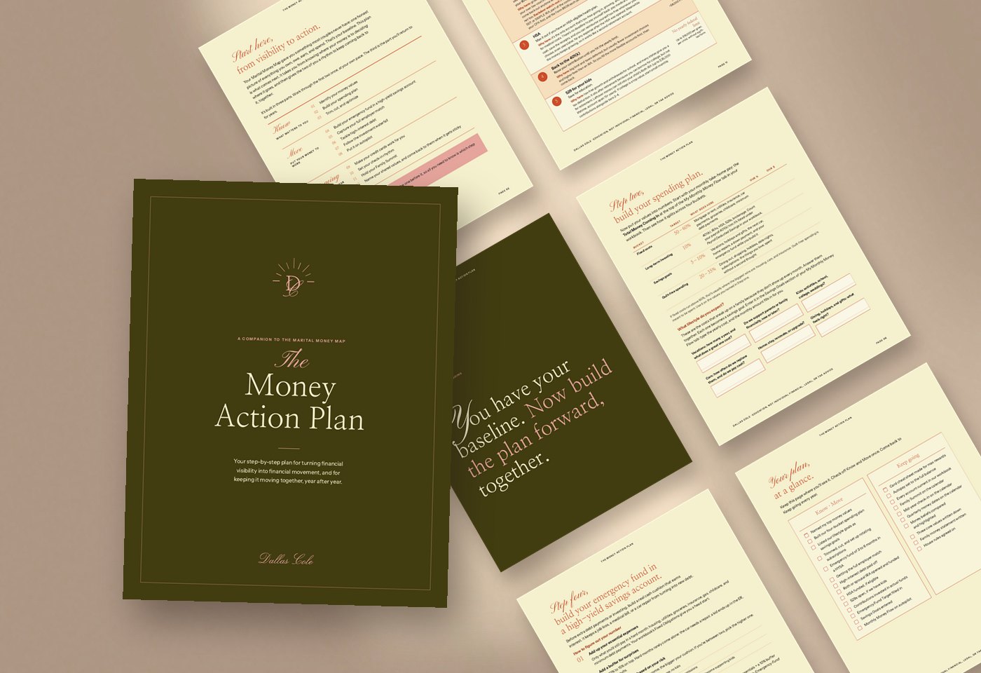 The Money Action Plan cover with its step pages laid out behind it