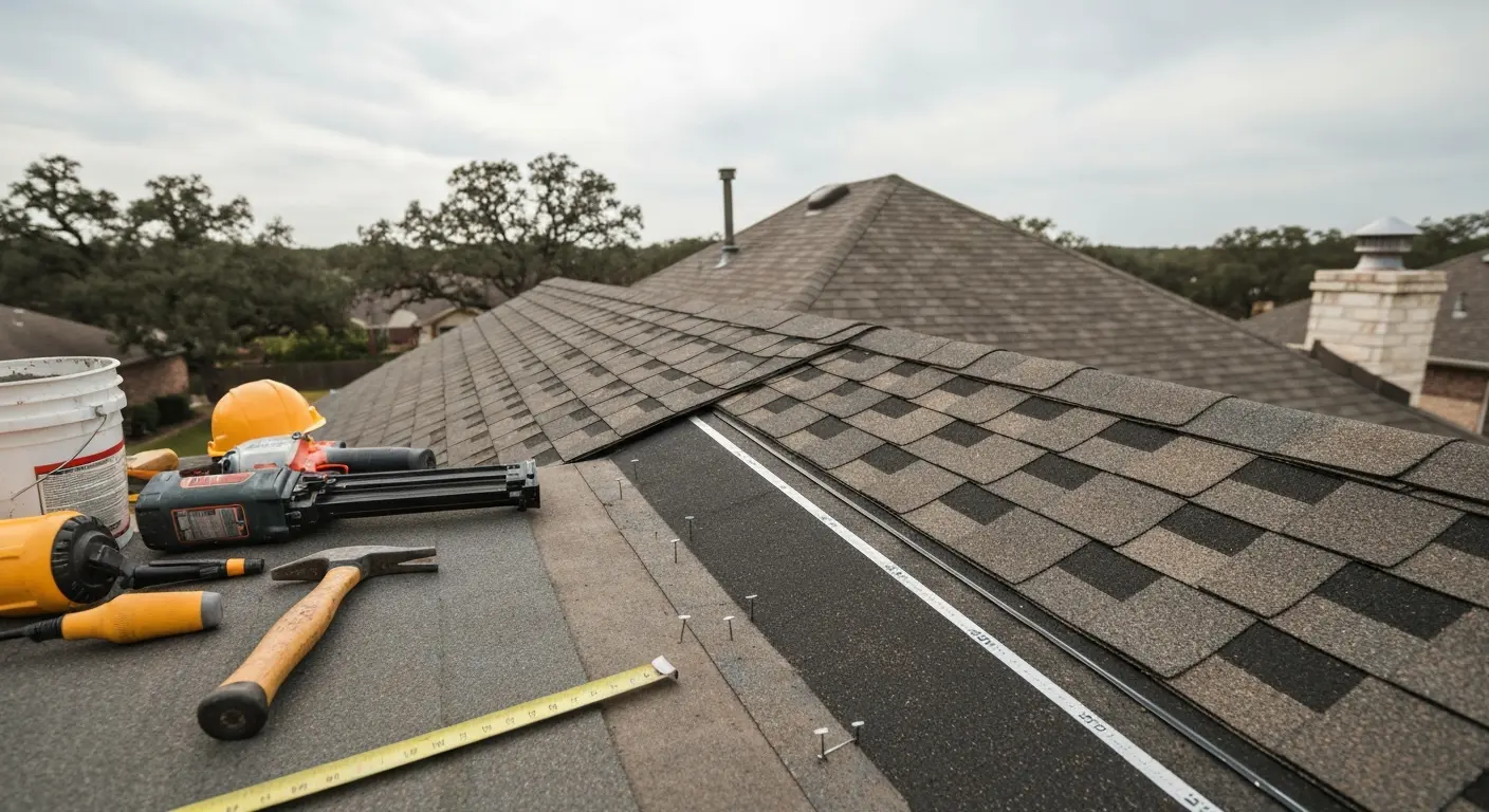 Storm damage repair work on roof