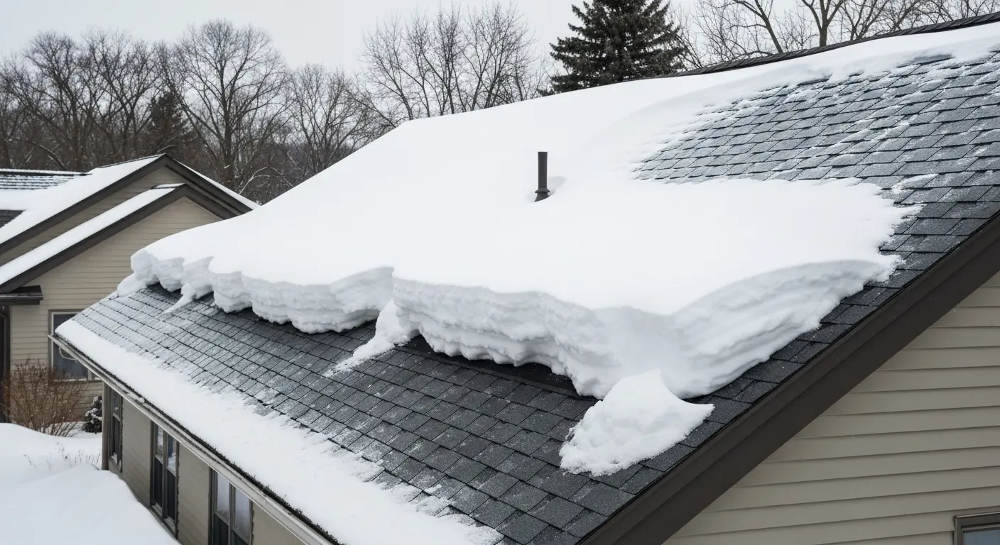 Heavy snow accumulation on roof