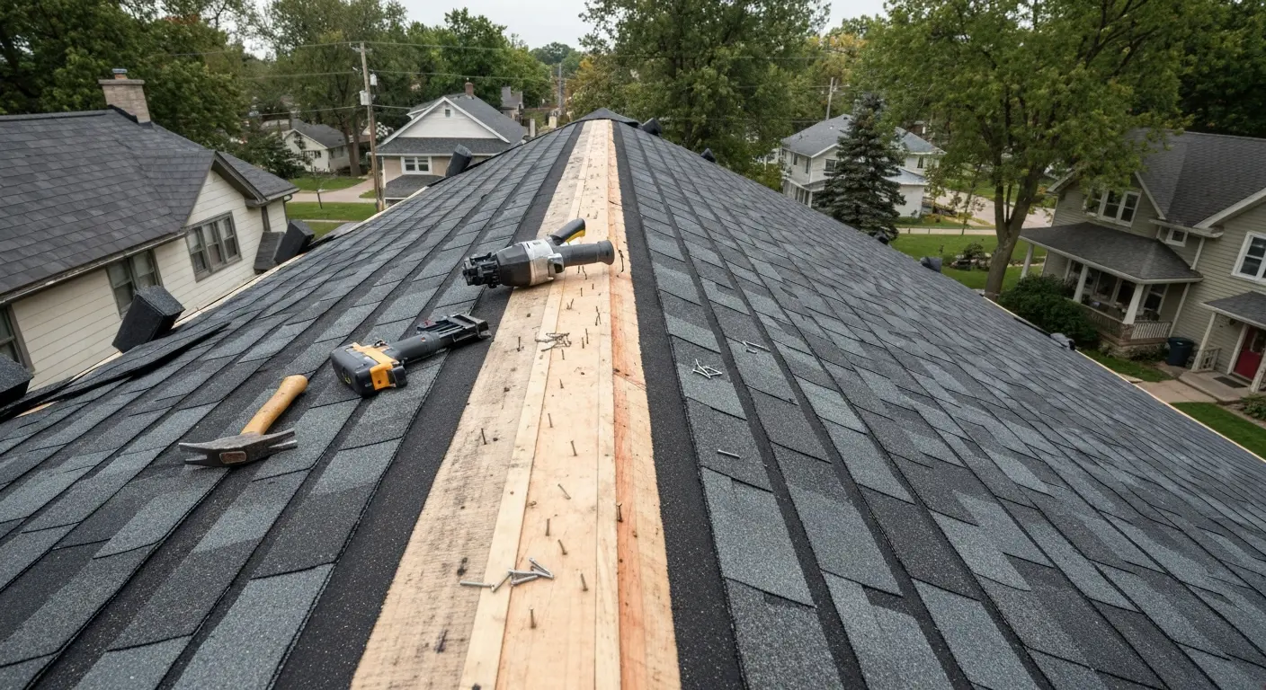 New roof installation showing shingles and materials