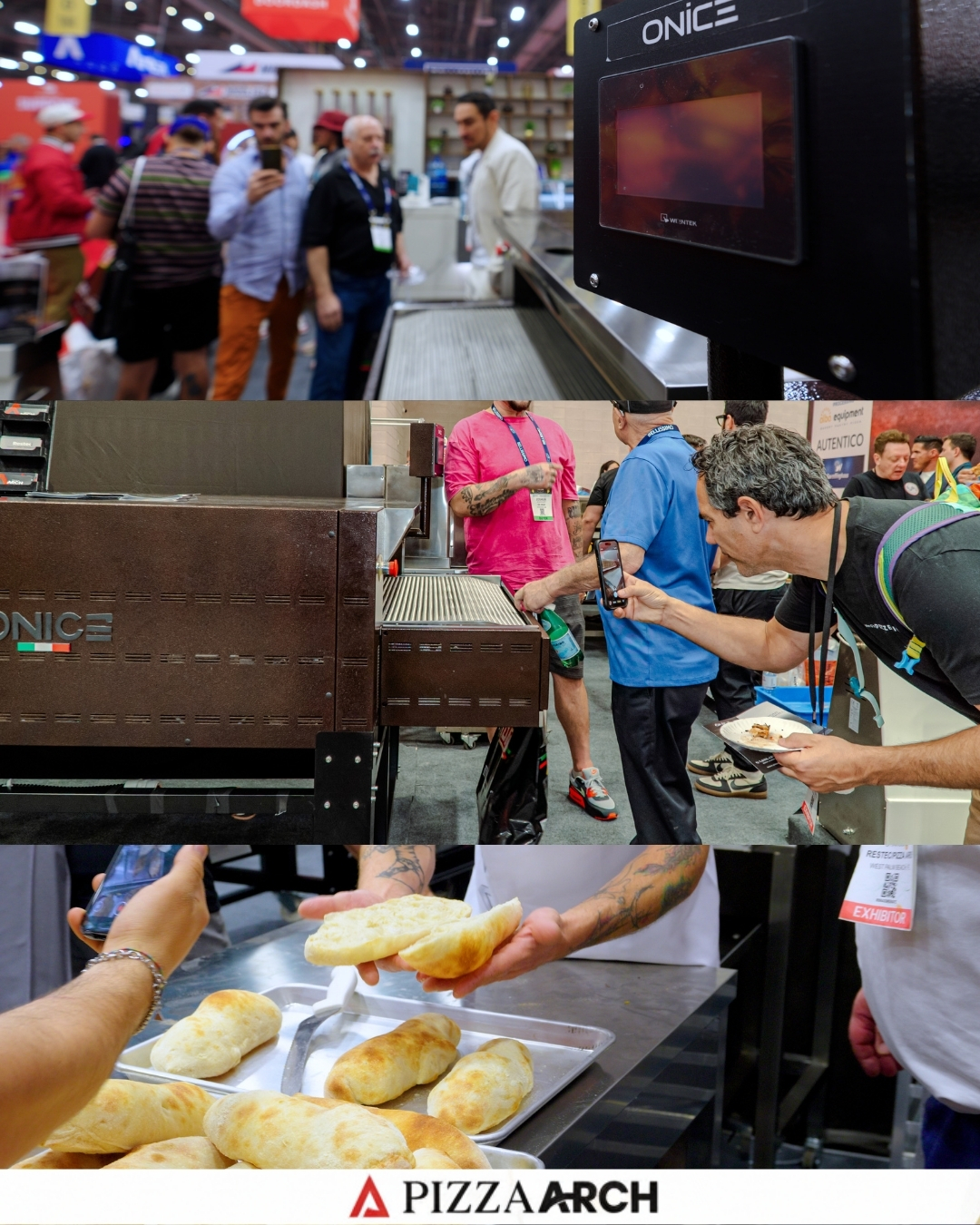 ONICE natural stone conveyor oven producing pizza at high speed at Pizza Expo Las Vegas.