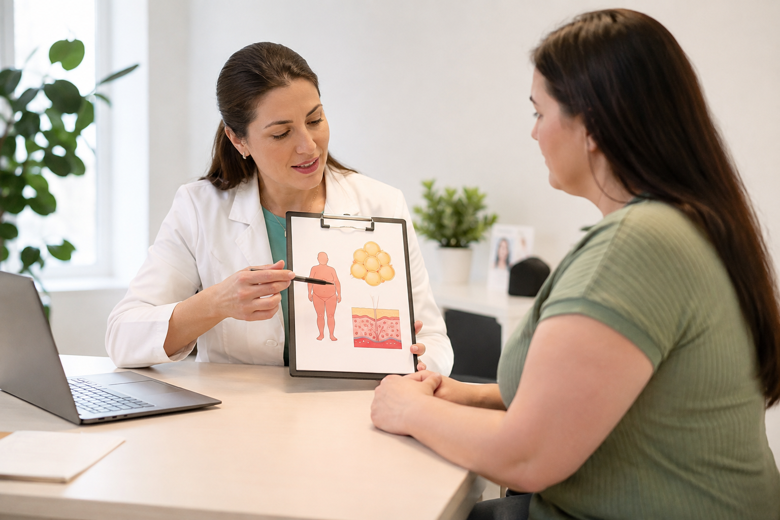 Healthcare provider discussing the connection between chronic inflammation and weight gain with a patient at HealthyOne Weight Loss