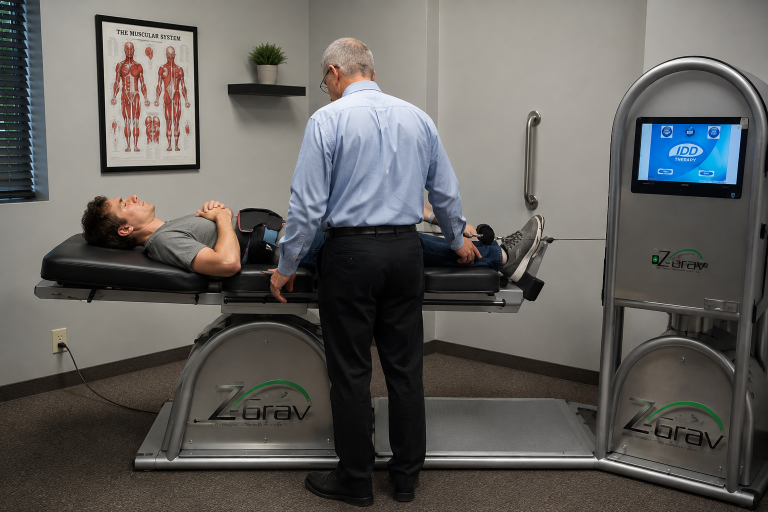 Patient receiving spinal decompression therapy for chronic low back pain at Boardman Family Chiropractic in Ahwatukee