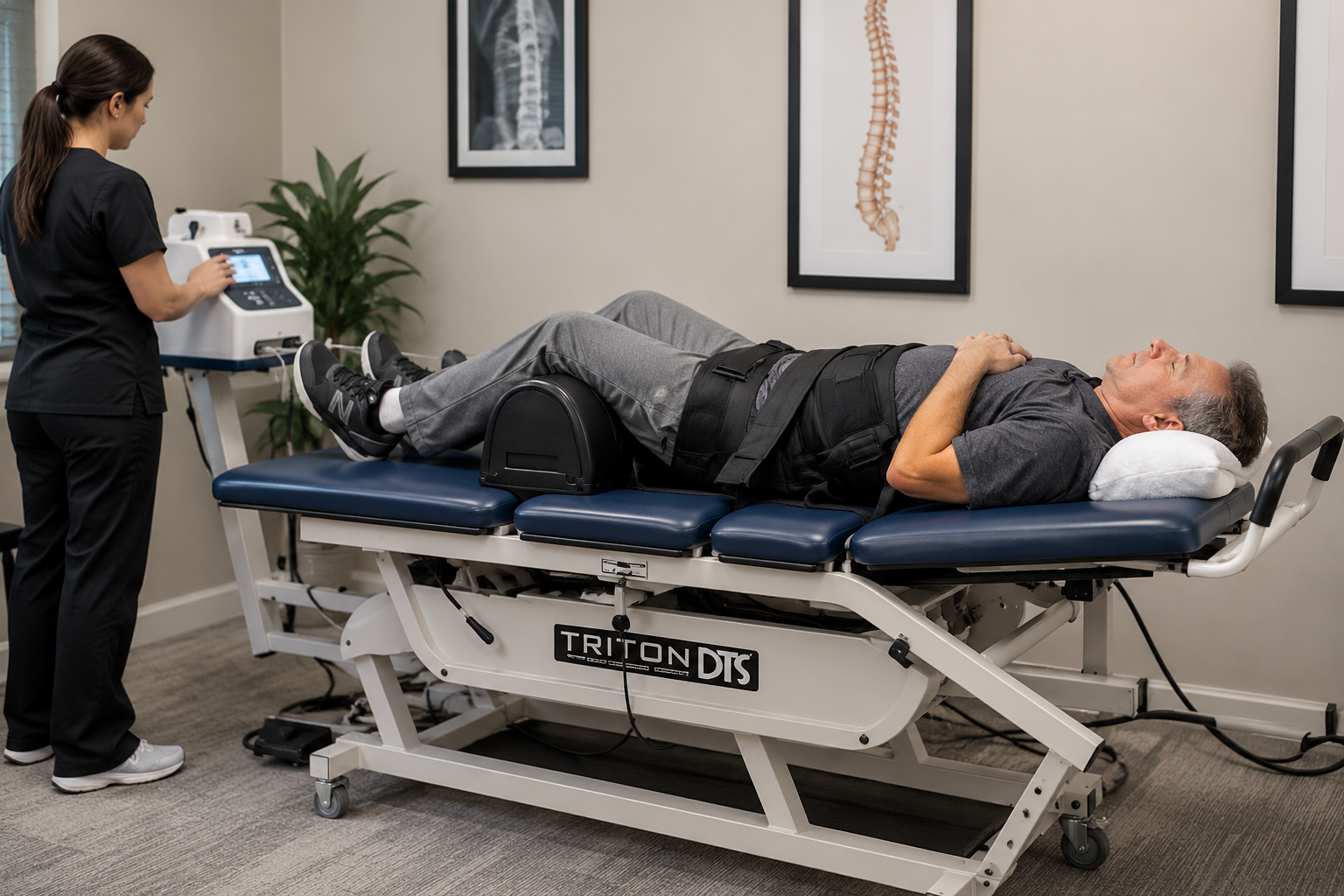Patient receiving non-surgical spinal decompression therapy at HealthWorks, Summerville Disc & Neuropathy Center Patient receiving non-surgical spinal decompression therapy at HealthWorks, Summerville Disc & Neuropathy Center