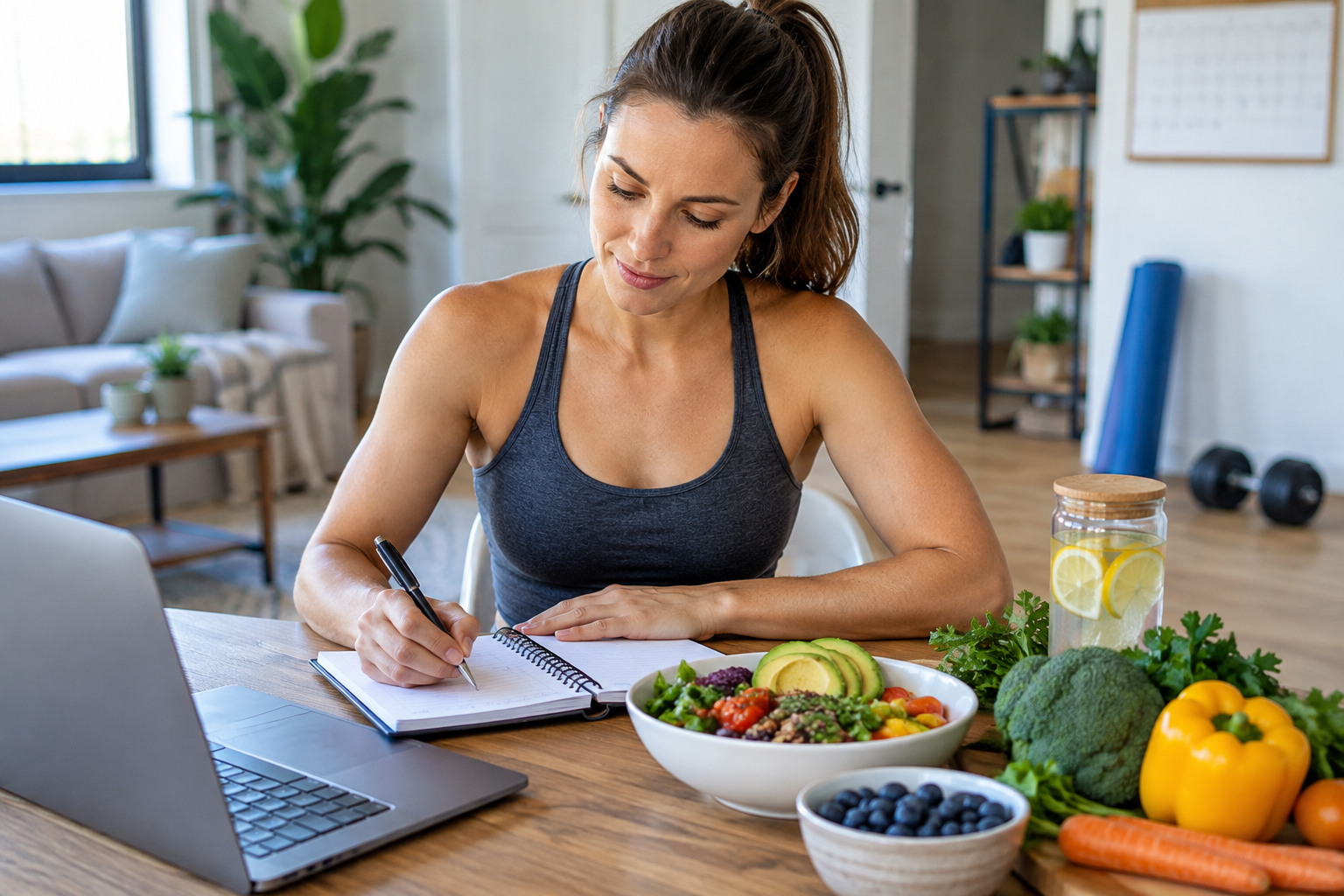 Woman staying focused on healthy lifestyle goals during her weight loss journey Woman staying focused on healthy lifestyle goals during her weight loss journey