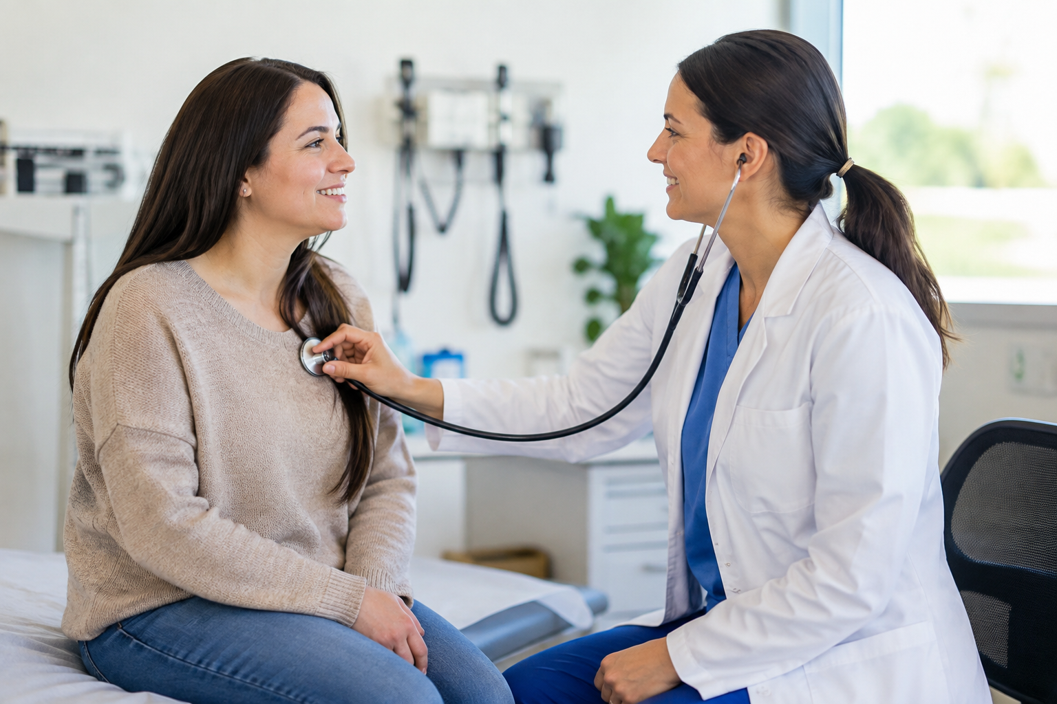 Patient attending an annual health checkup with a healthcare provider Patient attending an annual health checkup with a healthcare provider