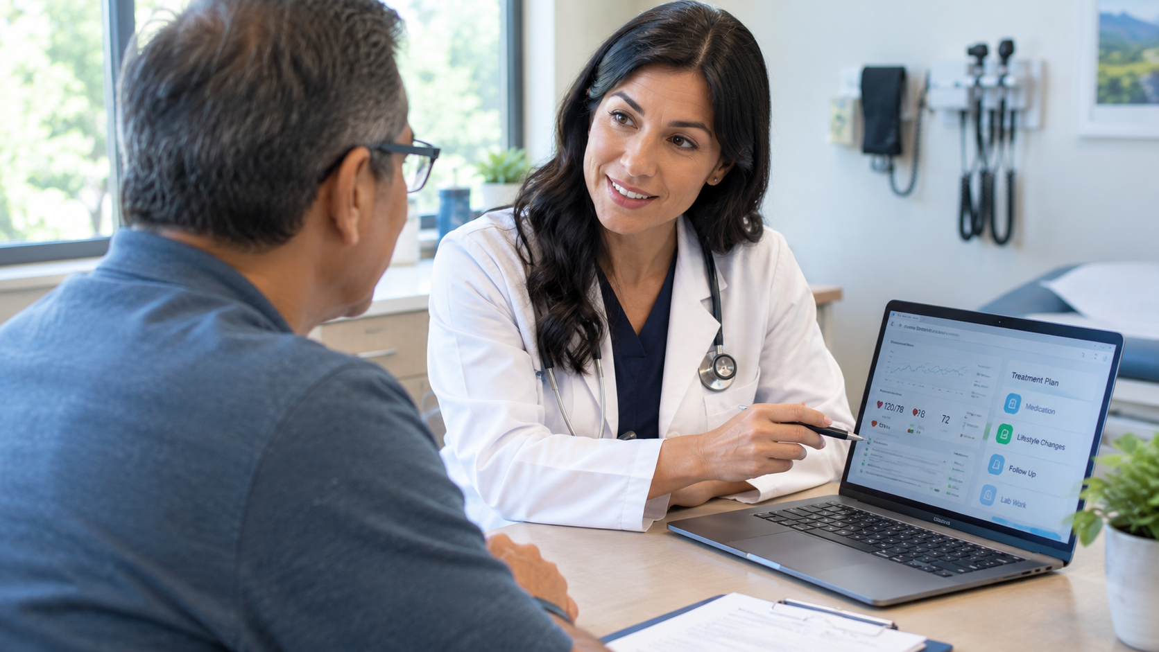 Patient meeting with a primary care provider for ongoing chronic disease management Patient meeting with a primary care provider for ongoing chronic disease management
