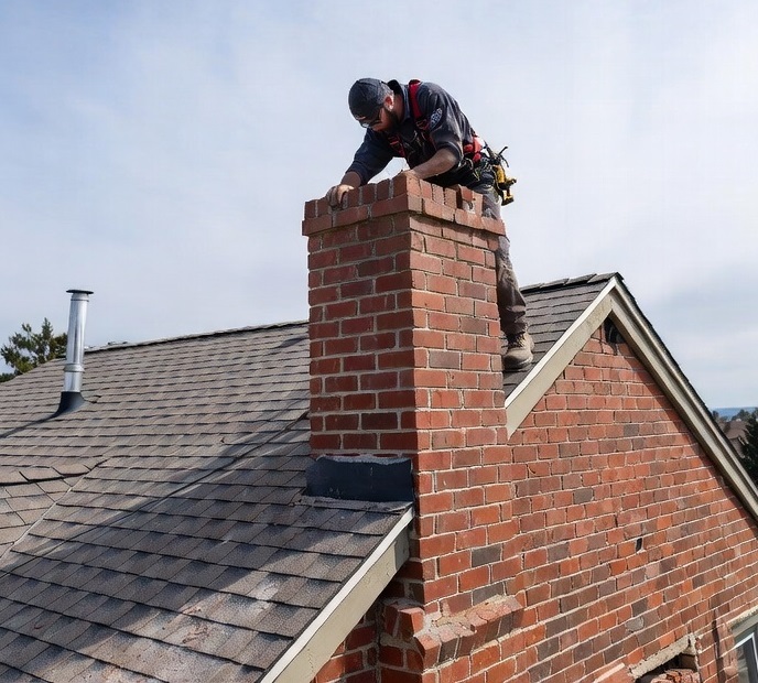 Chimney repair and rebuild on a Toronto rooftop