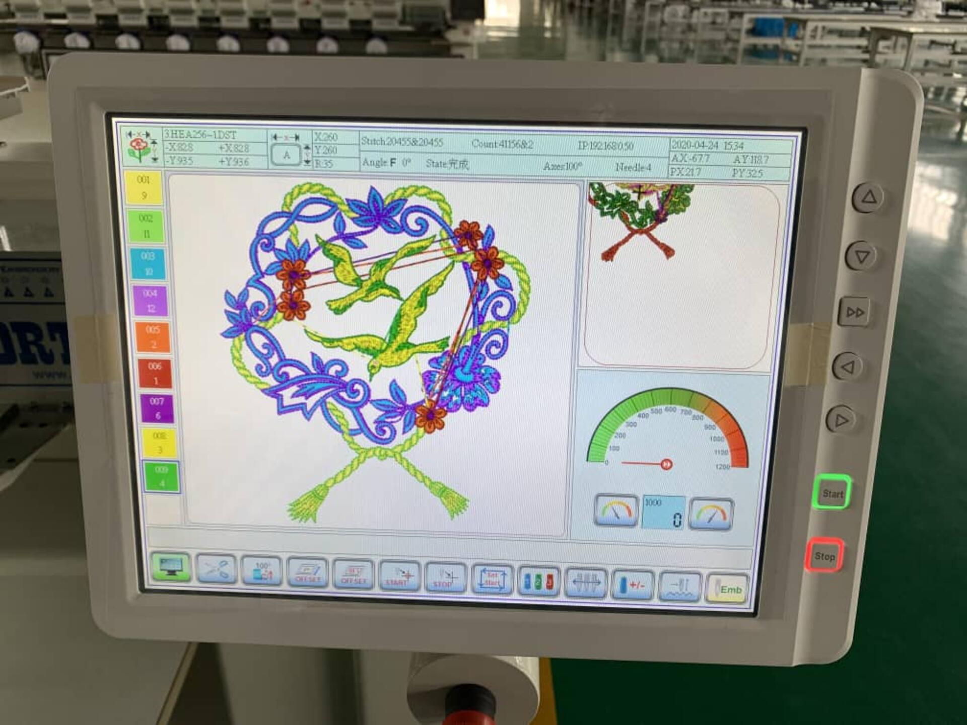 Control screen with detailed stitch design