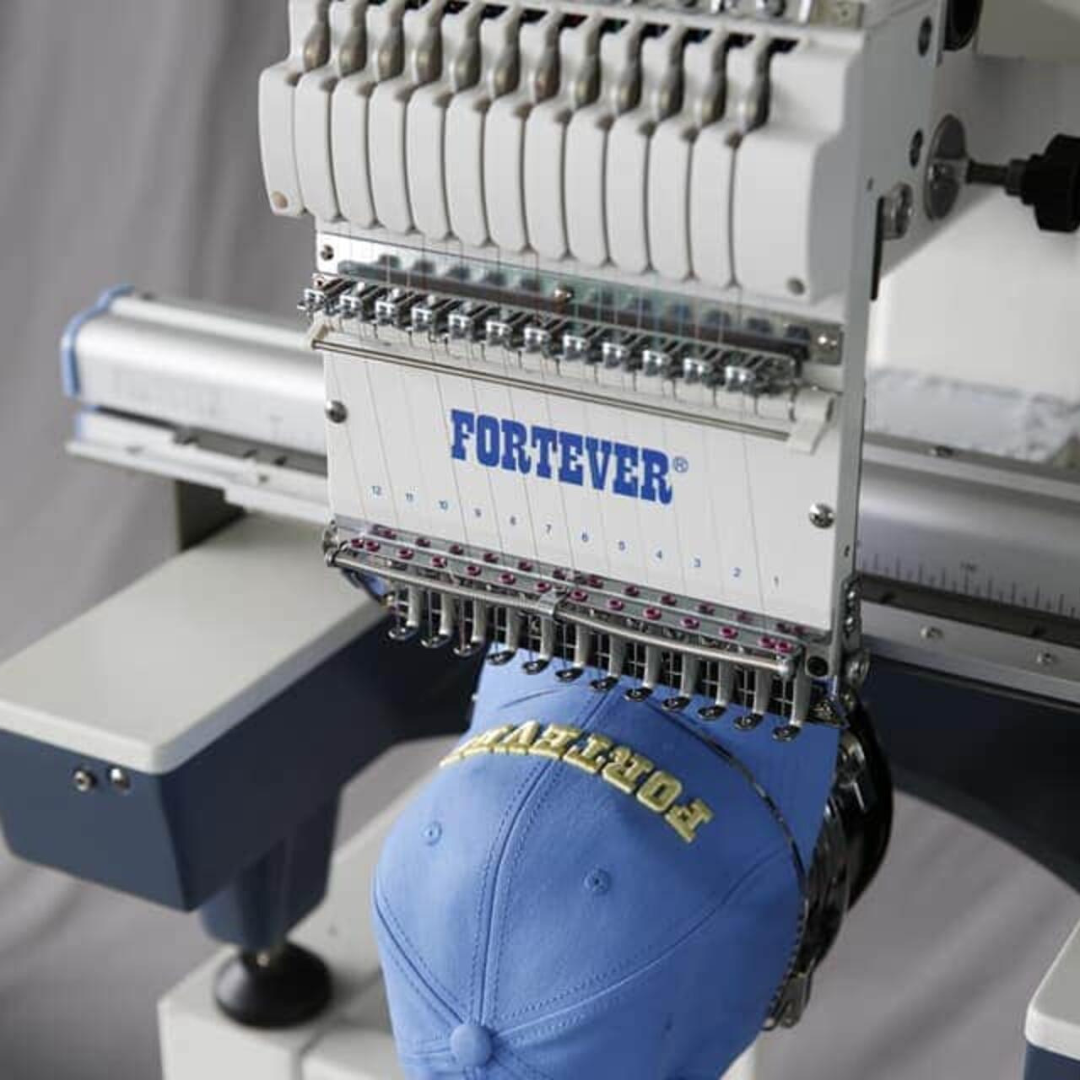 Cap embroidery underway on Fortever head