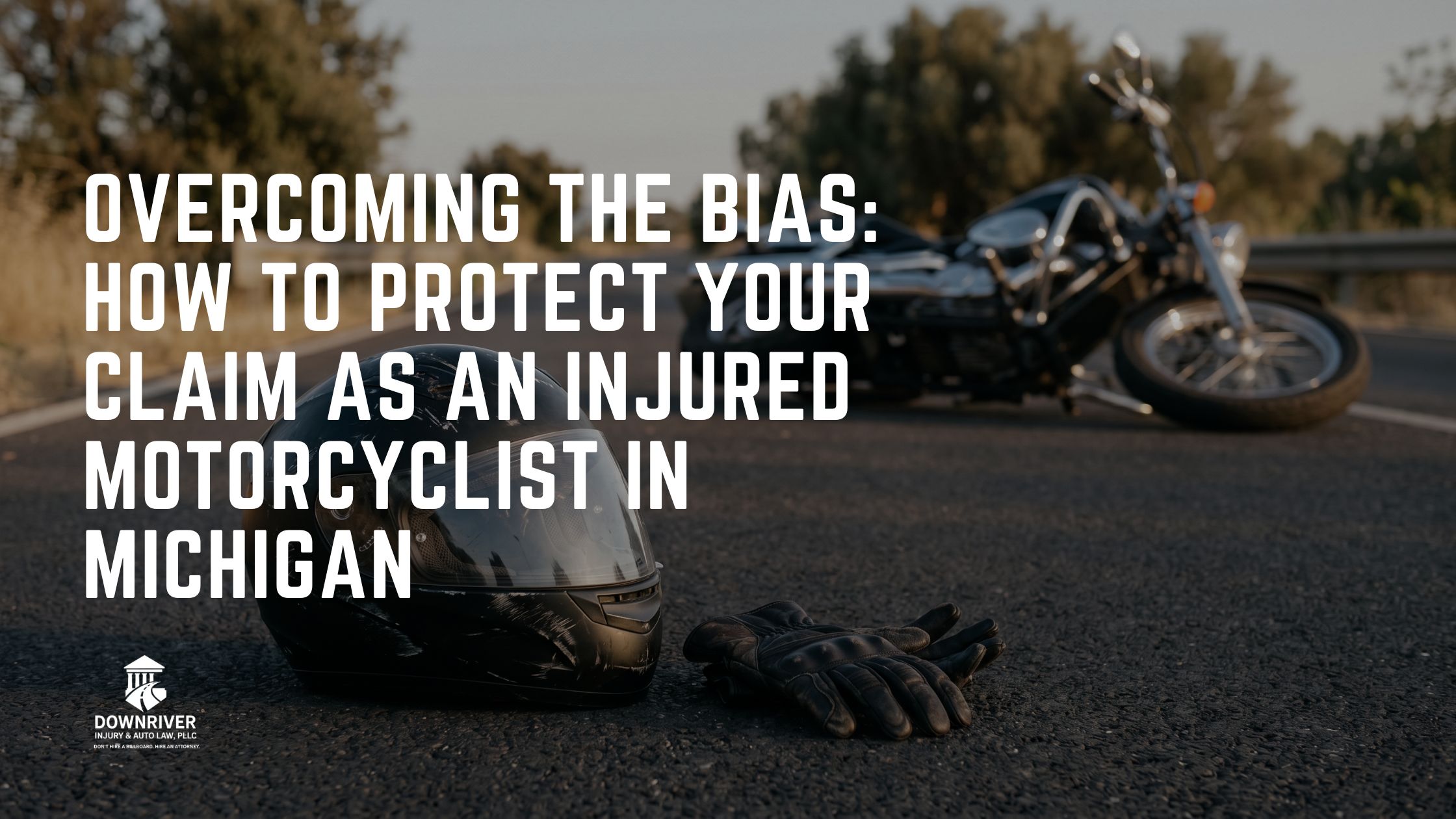 A damaged motorcycle lying on its side on a Michigan road, representing the legal battles injured riders face against insurance company bias. A damaged motorcycle lying on its side on a Michigan road, representing the legal battles injured riders face against insurance company bias.